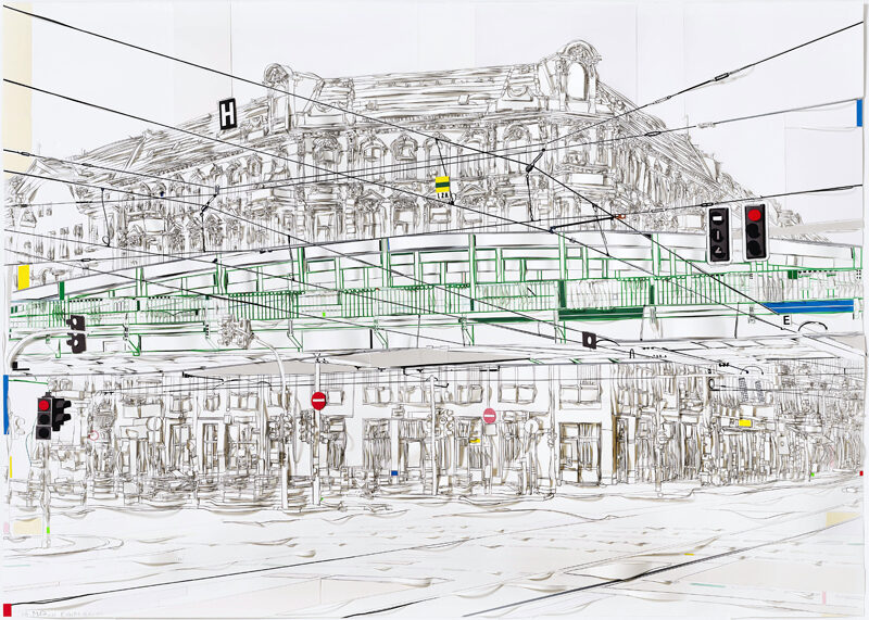 Marion Eichmann, Brücke Eberswalder Str., 2026, Grafit, Pigmenttusche, Acrylic Inc, Papier auf Papier, 130 x 180 x 3,5 cm, gerahmt mit Acrylglas