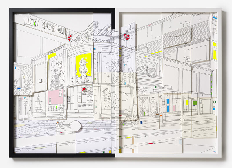 Marion Eichmann, Lido (2-teilig), 2025, Pigmenttusche, Papier auf Papier, 104 x 148 x 5,5 cm, gerahmt mit Museumsglas