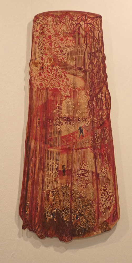 Spitzenlauf (Aufwärts immer...), 2019, 120 x 52 cm, Linolschnitt, Alkydfarbe