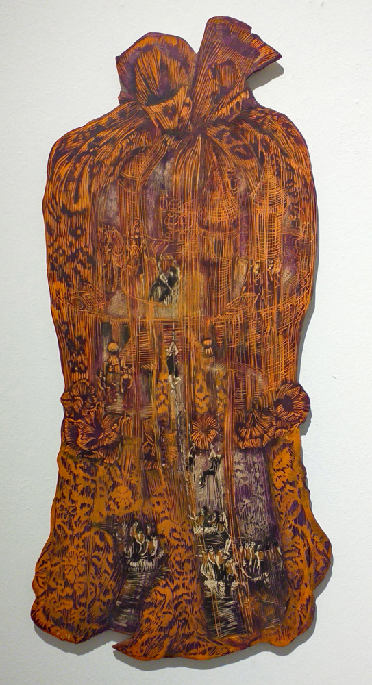 Fadenscheinig I, 80 x 40 cm, Linolschnitt, Alkydfarbe