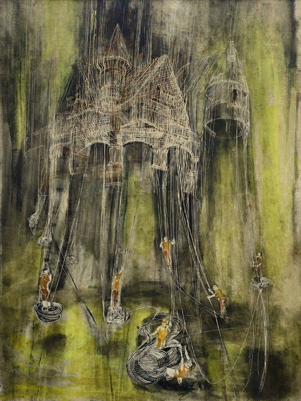 Schlossspinner, 2016, Linolschnitt-Alkydfarbe, 110-x-83