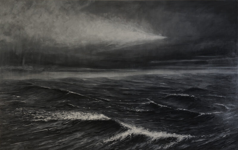 Sador Weinsčlucker, kurze begrussung, 2024, Öl auf Leinwand, 190 x 300 cm