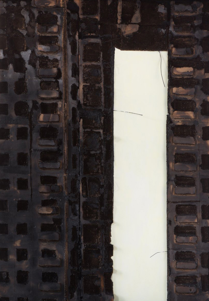 Trak Wendisch, Durchblick II, 2023, Assemblage auf Leinwand, 210 x 150 cm