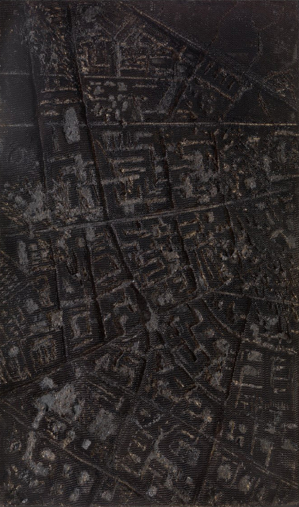 Trak Wendisch, Stadt 6, 2019, Relief in Wabenpappe, gebrannt, 200 x 118 x 4 cm