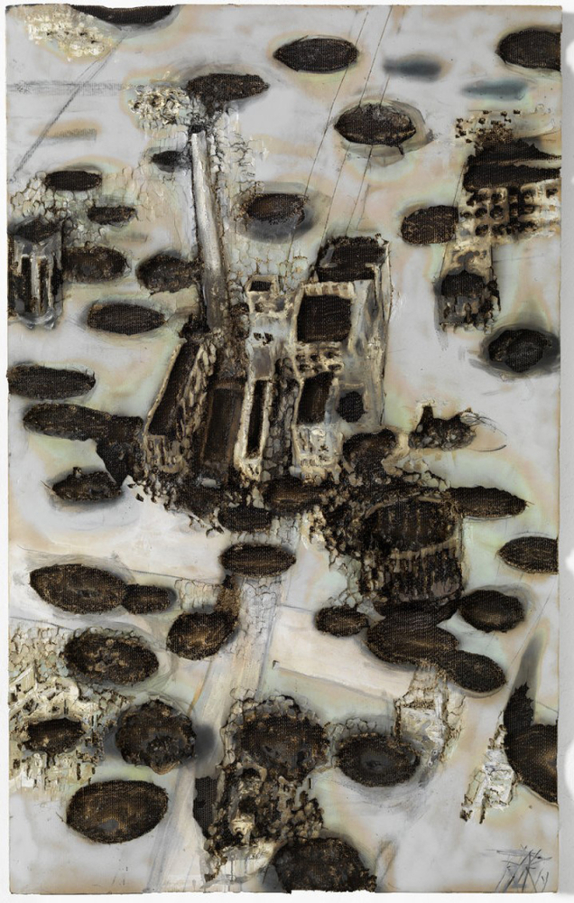 Trak Wendisch, Ziel I, 2019, Relief in Wabenplatte, gebrannt, farbig gefasst, 200,5 x 124 x 5 cm