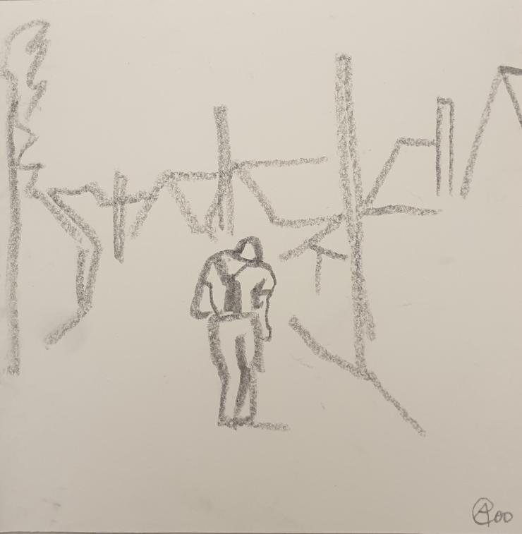 Achim Freyer, „Alter Mann und Dorfstraße“, 2000