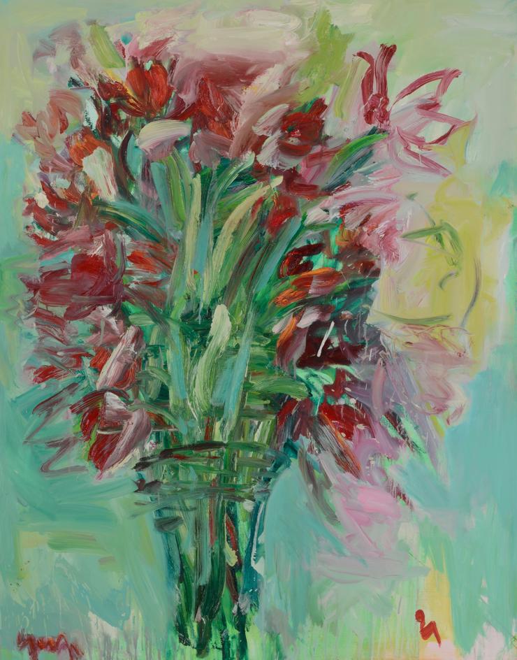 Gabi Streile, „Tulpen (Chromoxyd / Zitron)“, 2021