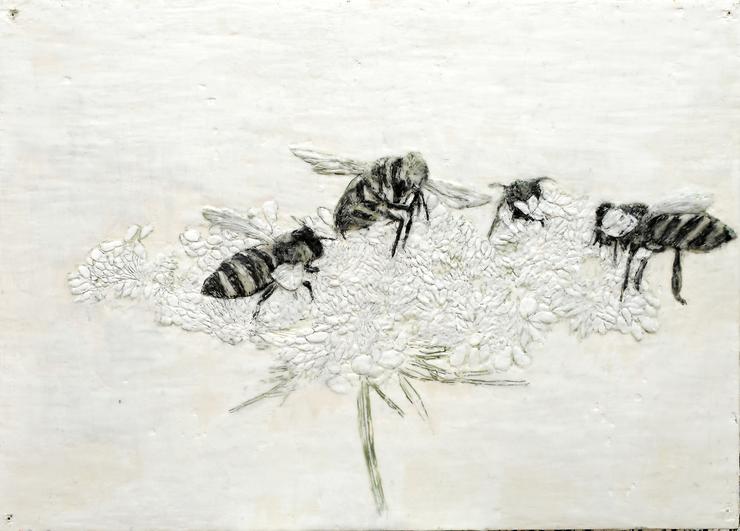 Heike Jeschonnek, „Bienen auf Schafgarbe“, 2021