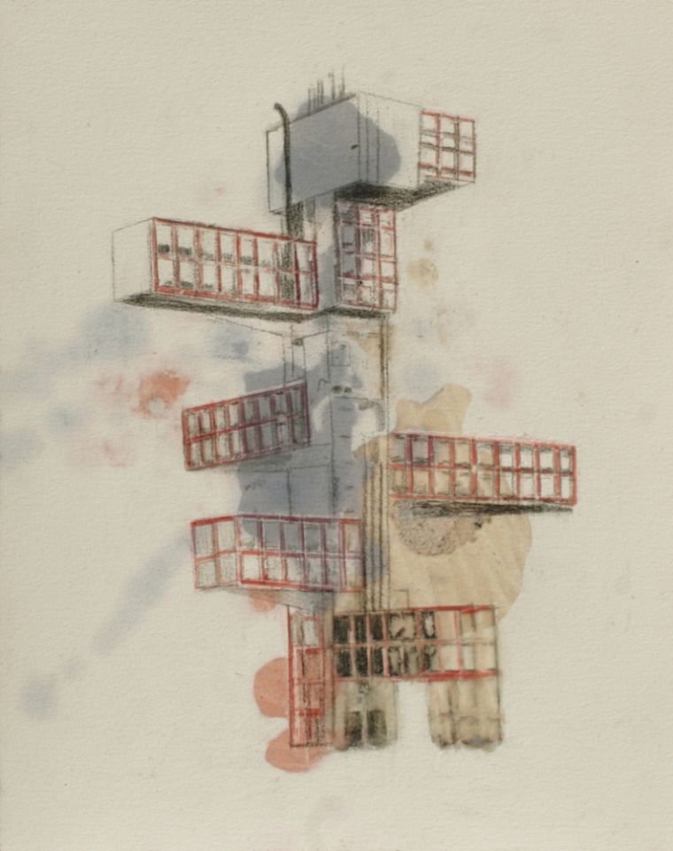 Bauhaus 2, 2024, Paraffin und Acryl auf Papier, 30,5 x 23,5 cm