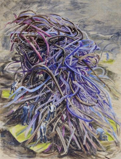 Musen im Kopf, 2016, Linolschnitt-Alkydfarbe, 196 x 148
