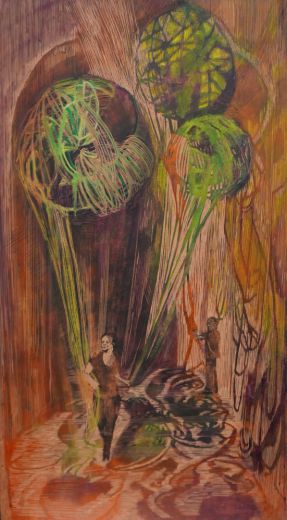 Nachtkugel 2024_115 x 65, Linolschnitt, Alkydfarbecm