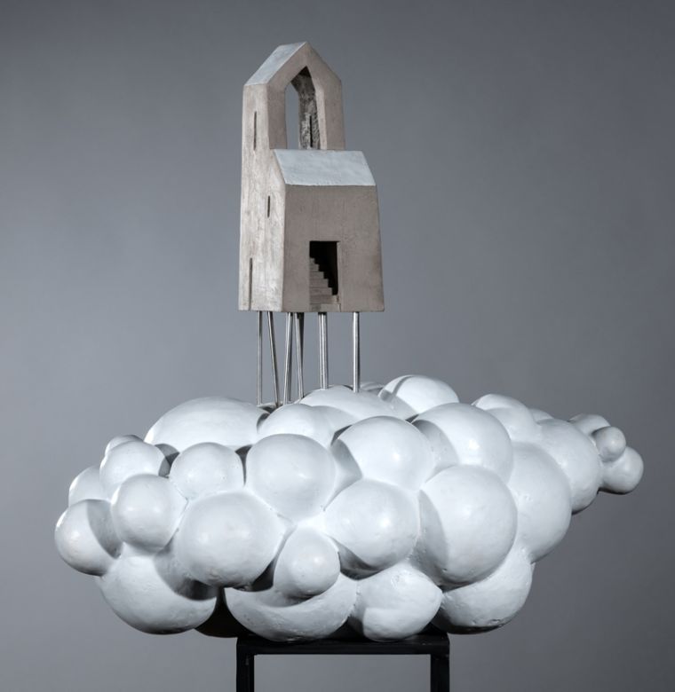 Regenspeicher, 2018, Keramik, Stahl, 70 x 63 x 33 cm