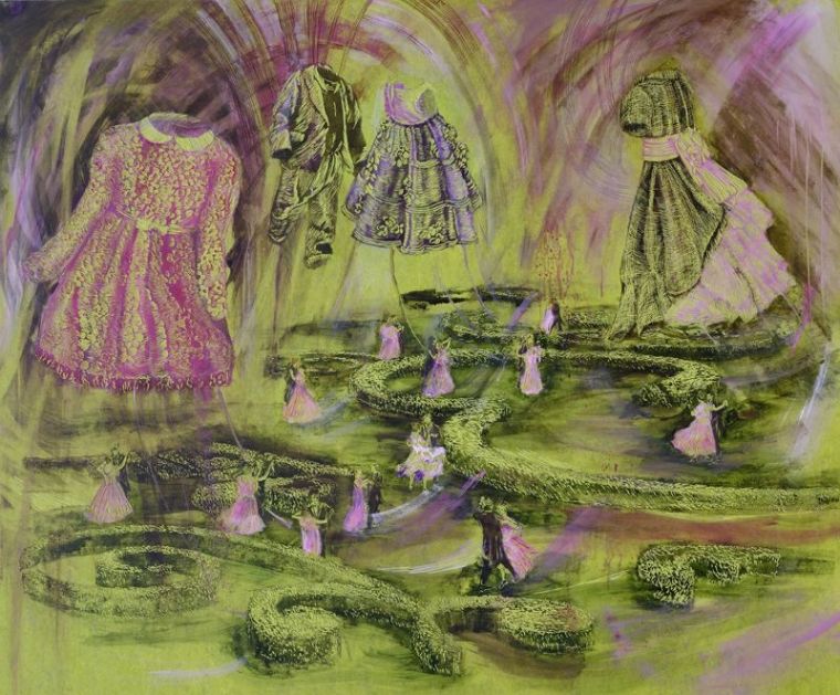 Danseurs, 2016, Linolschnitt-Alkydfarbe, 170 x 200