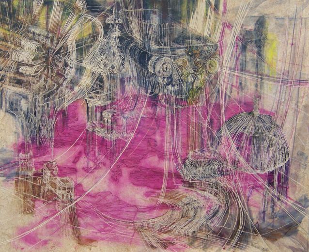 Verflechtung, 2016, 130 x 160 cm, Linolschnitt, Alkydfarbe