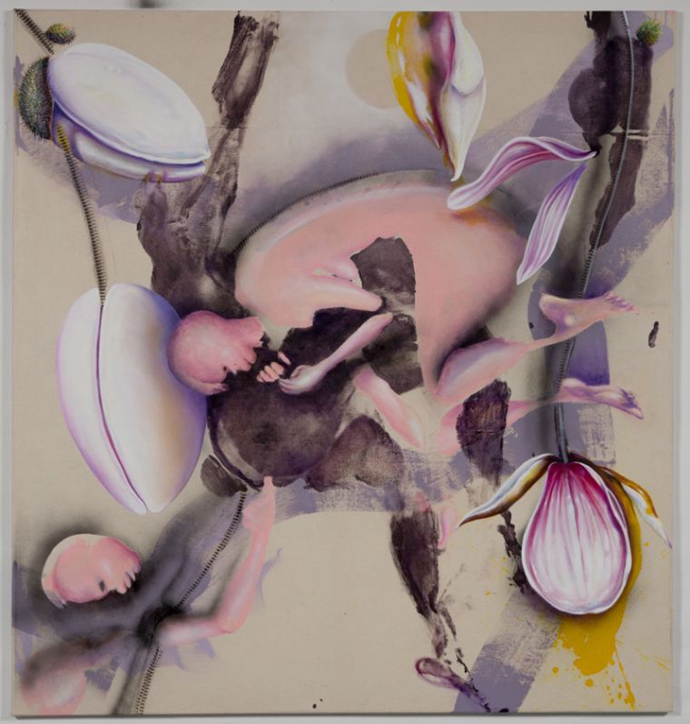 In Bloom, 2022, Acryl/Öl/Tusche/Spraypaint auf Leinwand, 170 x 160 cm