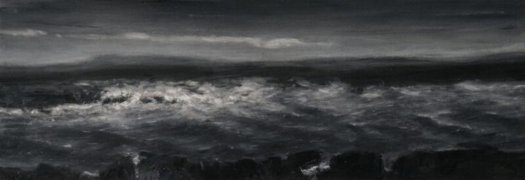 Sador Weinsčlucker, tag und nacht, 2026, Öl auf Leinwand, 30 x 90 cm