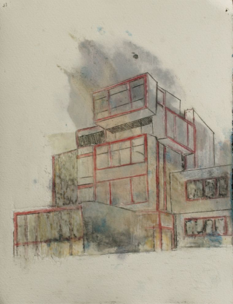 Bauhaus 1, 2024, Paraffin und Acryl auf Papier, 30,5 x 23,5 cm