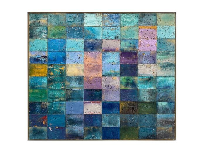 Blu Garden, 2025, Acryl, Harz auf Autowaschschwamm, 104 x 130 x 5 cm