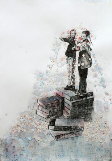 Mädchen auf der Streichholzschachtel, 2022, Bleistift und Paraffin auf Papier, 70 x 100 cm