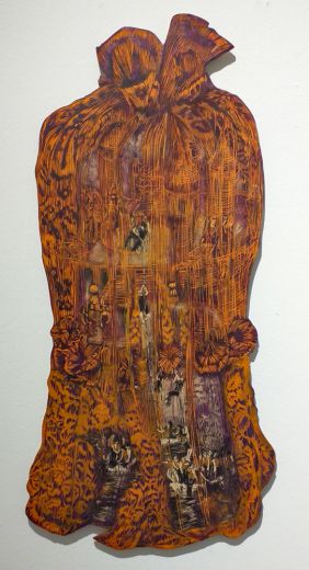 Fadenscheinig I, 80 x 40 cm, Linolschnitt, Alkydfarbe